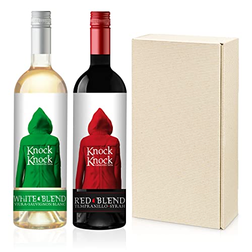 2er Wein-Geschenkbox KNOCK KNOCK Trocken / Halbtrocken 0,75l | Rot- und Weißwein aus Spanien | Geschenkset von LANGGUTH ERBEN