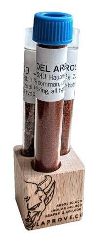 Jaguar, Carolina Reaper und Arbol Chili in einem Tribox Würfel aus Buchenholz mit abgerundeten Seiten mit 3 Ampullen von 6gx2g+2g. von LaProve