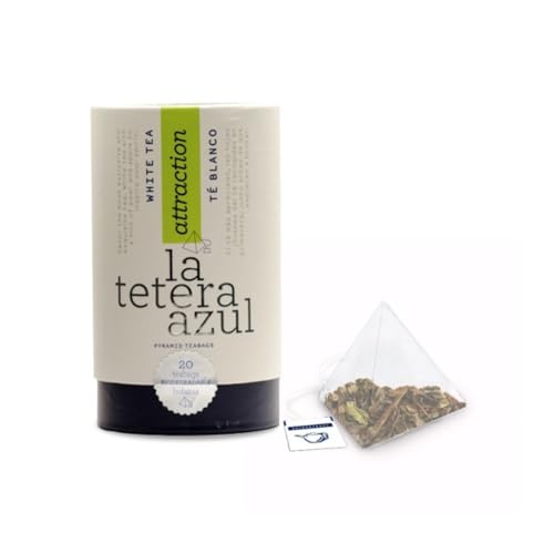La Tetera Azul® | Fruchtiger weißer Tee | Chinesischer Weißer Tee Birne & Apfel | Geschenktube zarter weißer Tee und Fruchtgeschmack – 20 Pyramiden (30 g) von LATETERAZUL
