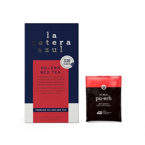LATETERAZUL La Tetera Azul Roter Pu-Erh-Tee mit Kiwi und Erdbeeren Pu-Erh Yunnan & Fruchtaromen Pu-Erh Roter Tee Ho.Re.Ca. Karton - 30 Teefilter (45 g) von LATETERAZUL