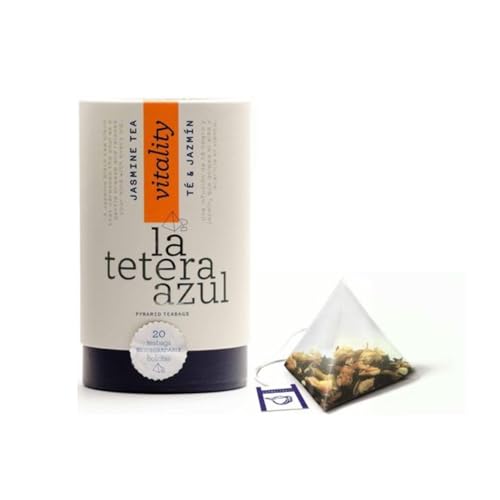 La Tetera Azul® | Schwarzer Tee & Jasmin | Entspannender Schwarztee | Geschenktube Schwarztee-Jasmin-Aroma – 20 Pyramiden (40 g) von LATETERAZUL
