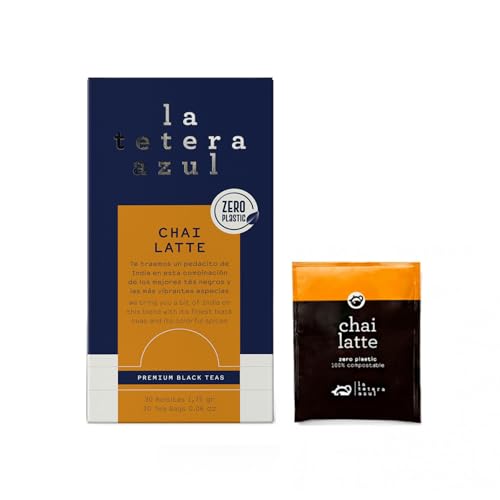 La Tetera Azul® | Schwarztee-Chai-Latte | Indischer Schwarztee & Gewürze | Ingwer-Zimt-Kardamom-Aufguss mit schwarzem Tee – 30 Teefilter (52,5 g) von LATETERAZUL