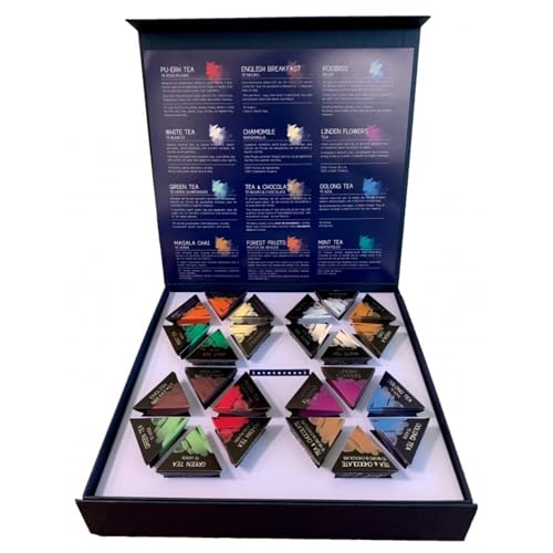 La Tetera Azul® | Tee- und Kräutertee-Geschmacksmischung in Geschenkbox | Schachtel mit 24 verschiedenen Aufgusspyramiden, grüner Tee, schwarzer Tee, Pu-Erh-Tee, weißer Tee, Oolong-Tee – (44,8 g) von LATETERAZUL