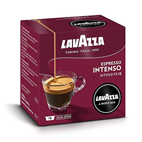 Lavazza A Modo Mio Espresso Intenso, 256 Kaffeekapseln, für ein Espresso mit Noten von Kakao und Gewürze, Arabica und Robusta, Intensität 13/13, mittlere Röstung, 16 Packungen mit 16 Kapseln von Lavazza