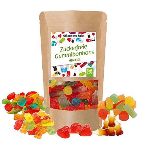 Zuckerfreie Gummibonbons Allerlei/Mix von LCW | 500g Beutel | zuckerfrei, 0g Zucker | fettfrei | Fruchtgummi/Gummibärchen ohne Zucker mit Süßungsmittel Maltit von LCW