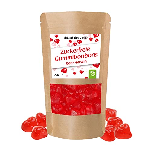 Zuckerfreie Gummibonbons Rote Herzen von LCW | 250g Beutel | zuckerfrei, 0g Zucker | fettfrei | Fruchtgummi/Gummibärchen ohne Zucker mit Süßungsmittel Maltit von LCW