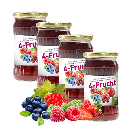 Fruchtaufstrich 4-Frucht von LCW | 4er Pack (4 x 340 g) | nur mit Fructose und Süßungsmittel gesüßt | 40% Fruchtgehalt | fettfrei von LCW