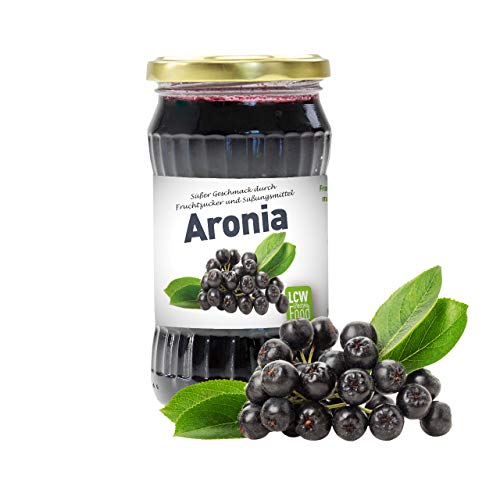 Fruchtaufstrich Aronia mit mindestens 80% reduziertem Zuckeranteil* von LCW | 340g Glas | mit Fruktose und Süßungsmittel gesüßt | 40% Fruchtgehalt | fettfrei von LCW