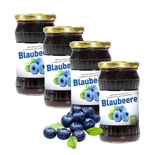 Fruchtaufstrich Blaubeere von LCW | 4er Pack (4 x 340 g) | nur mit Fructose und Süßungsmittel gesüßt | 40% Fruchtgehalt | fettfrei von LCW