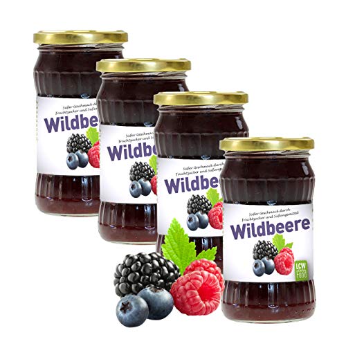 Fruchtaufstrich Wildbeere von LCW | 4er Pack (4 x 340 g) | nur mit Fructose und Süßungsmittel gesüßt | 40% Fruchtgehalt | fettfrei von LCW