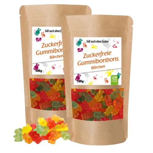 Zuckerfreie Gummibonbons Gummibärchen von LCW | 500g Beutel | zuckerfrei, 0g Zucker | fettfrei | Fruchtgummi / Gummibärchen ohne Zucker mit Süßungsmittel Maltit (2er Pack) von LCW