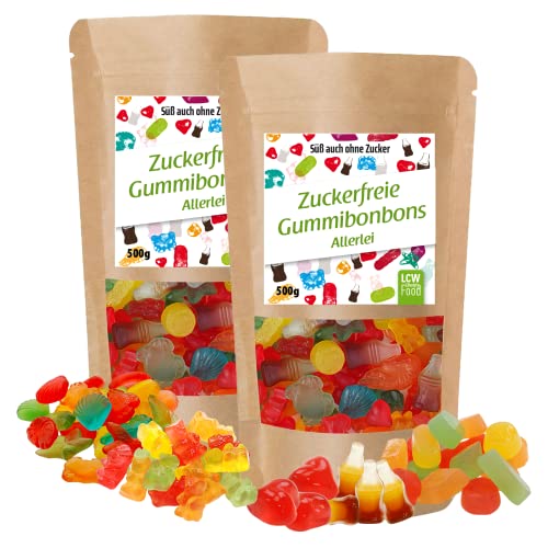 Zuckerfreie Gummibonbons Allerlei / Mix von LCW | 500g Beutel | zuckerfrei, 0g Zucker | fettfrei | Fruchtgummi / Gummibärchen ohne Zucker mit Süßungsmittel Maltit (2er Pack) von LCW