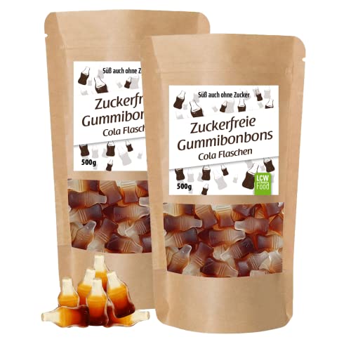 Zuckerfreie Gummibonbons Colaflaschen von LCW | 500g Beutel | zuckerfrei, 0g Zucker | fettfrei | Fruchtgummi / Gummibärchen ohne Zucker mit Süßungsmittel Maltit (2er Pack) von LCW