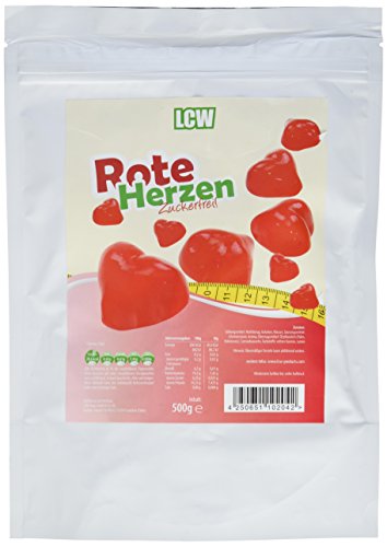Zuckerfreie Gummibonbons Rote Herzen von LCW | 500g Beutel | zuckerfrei, 0g Zucker | fettfrei | Fruchtgummi / Gummibärchen ohne Zucker mit Süßungsmittel Maltit (2er Pack) von LCW