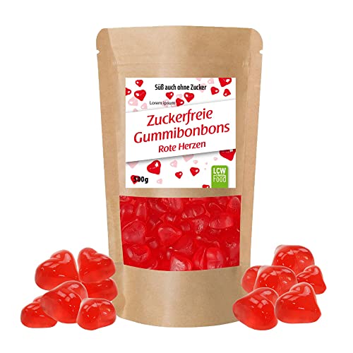 Zuckerfreie Gummibonbons Rote Herzen von LCW | 500g Beutel | zuckerfrei, 0g Zucker | fettfrei | Fruchtgummi/Gummibärchen ohne Zucker mit Süßungsmittel Maltit von LCW