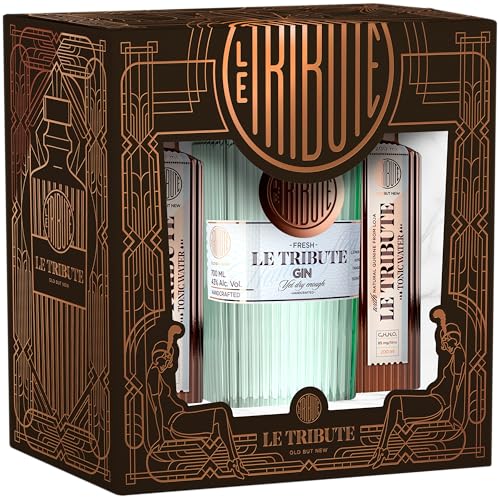 Le Tribute G+T OnPack | 1 Flasche Le Tribute Gin 700ml | 2 Flaschen Le Tribute Tonic Water 200ml | Gin aus Spanien von LE TRIBUTE GIN
