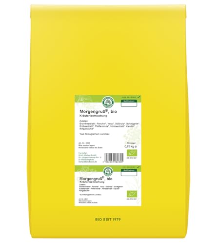 LEBENSBAUM Bio Morgengruß Kräutertee, Kräuterteemischung lose, Bio Tee mit Fenchel, Pfefferminze, Schafgarbe sowie Brom-, Him- & Erdbeerblatt, belebend kräftig, 750 g von Lebensbaum