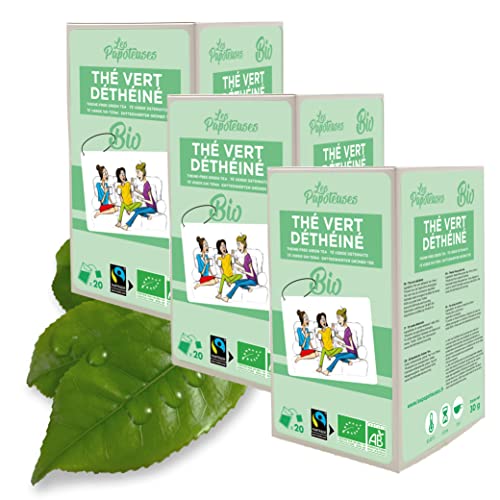 LES PAPOTEUSES | Entkoffeinierter Bio-Grüntee aus China | 60 Taschen | Zertifiziert biologisch und fair gehandelt | Packung mit 3 Schachteln mit 20 Beuteln grüner Teeblätter von LES PAPOTEUSES