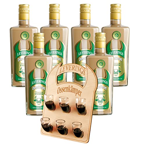 6 Flaschen Ossenkämper Cream 17% vol alc. 0,7 l + 6er Hornträger mit 6 Horngläsern 2cl 6 Flaschen Ossenkämper Cream 17% vol alc. 0,7 l + 6er Hornträger mit 6 Horngläsern 2cl von LEVERINGS OSSENKÄMPER