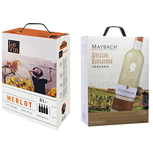 Le Vin Merlot Frankreich IGP Bag-in-box (1 x 3 l) & Maybach Weißer Burgunder trocken Bag-in-Box (1x3l) von LEVIN