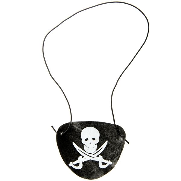 Piraten-Augenklappe schwarz mit Totenkopf-Emblem, 7,5cm, Plastik von LG-Imports