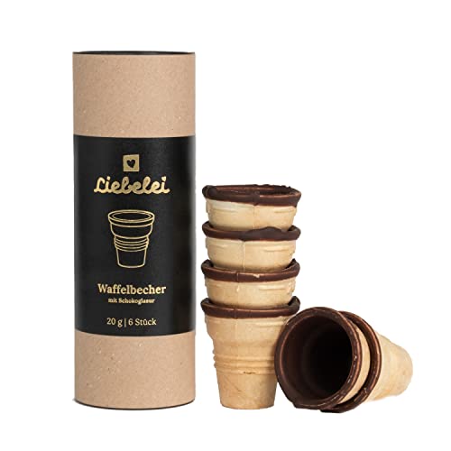 LIEBELEI - 1x 6er Pack Waffelbecher mit Schokolade - 6 knusprige Schokobecher für Eierlikör oder Eis, 2cl Eierlikörbecher, essbar mit Schokoglasur von LIEBELEI