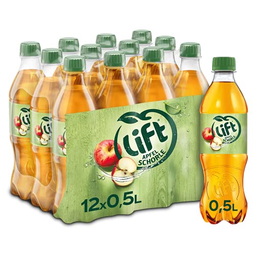 Lift Apfelschorle - fruchtig-spritziges Erfrischungsgetränk aus natürlichem Apfelsaft und frischem Wasser - mit geringem Zuckergehalt - Softdrink in Einweg Flaschen (12 x 500 ml) von Lift