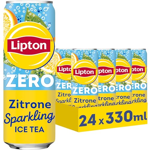LIPTON ICE TEA Sparkling x twenty4tim Zero, Kohlensäurehaltiger Eistee mit Zitronen Geschmack ohne Zucker, EINWEG Dosen (24 x 0.33 l) (Verpackungsdesign kann abweichen) von Lipton