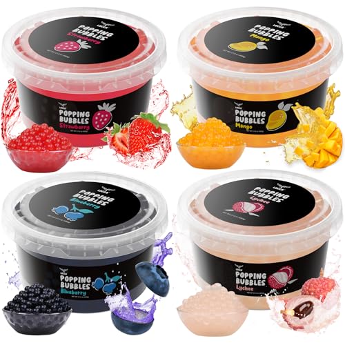 Premium Popping Boba Pearls Boba Popping Pearls with Real Fruit Juice Bursting Boba Popping Tapioca Pearls Boba Tea Kit for Kids Strawberry Lychee Jelly Passion Fruit Blueberry (4 Flavors x 482.9 g) von LOCCA