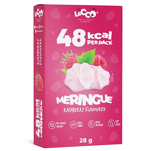 LOCCO Proteinreiche Meringues Nur 1 kcal pro Portion Toll als Kuchendekoration Ohne Zuckerzusatz Fettfrei Ballaststoffreich Veganer Snack Himbeergeschmack von LOCCO LOW CALORIES COMPANY