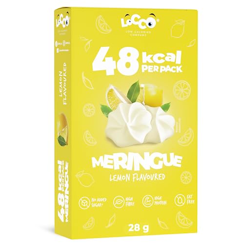 LOCCO Proteinreiche Meringues Nur 1 kcal pro Portion Toll als Kuchendekoration Ohne Zuckerzusatz Fettfrei Ballaststoffreich Veganer Snack Zitronengeschmack von LOCCO LOW CALORIES COMPANY