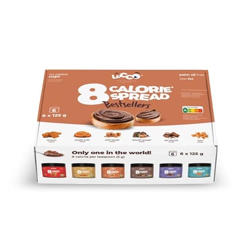 LoCCo 8 Kalorienarmer Haselnusscreme Brotaufstrich 6x125g - Zuckerfreie Süßigkeiten Ohne Zuckerzusatz - Nuss Nougat Creme Schokocreme Set - Glutenfrei Vegan Ohne Palmöl von LOCCO LOW CALORIES COMPANY