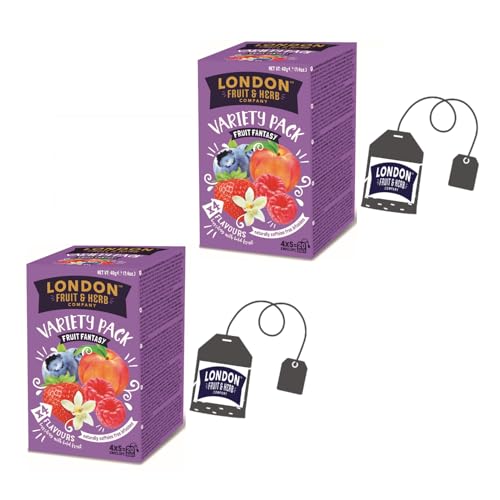 London Fruit® | Aufgüsse in 4 verschiedenen Geschmacksrichtungen | Heidelbeere, Erdbeere, Vanille, Pfirsich, Himbeer-Kräutertee | Kräutertees ohne Koffein – 40 Beutel (80 g) von LONDON F&H COMPANY