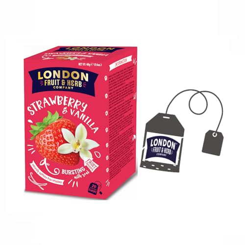 LONDON FRUIT & HERB COMPANY London Fruit® | Erdbeer-Vanille-Aufguss | Hibiskus-Erdbeer-Vanille-Aufguss, Einzelbeutel – 20 Filter (40 g) | Kräutertee ohne Koffein von LONDON FRUIT & HERB COMPANY
