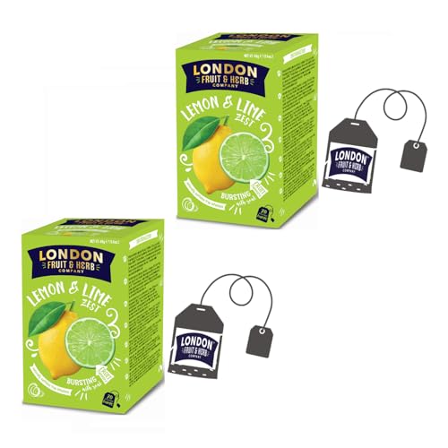 London Fruit® | Zitronen- und Limettenaufguss | Zitronen-, Limetten- und Zitronengras-Aufguss in Einzelbeuteln – 2 x 20 Filter (80 g) | Kräutertee ohne Koffein von LONDON F&H COMPANY