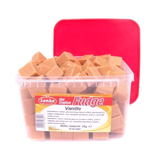 Lonka Fudge Vanille - Großpackung: 2 kg Dose - Köstlich Cremiges Fudge mit Vanillegeschmack - Leckerer Snack zum Kaffee und Tee - Süßigkeiten von LONKA