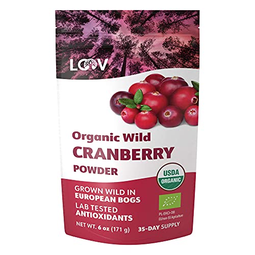 Gefriergetrocknetes Bio Cranberry-Pulver, 100% Ganze Cranberries, Getrocknet und Gemahlen, Wilde Nordische Ungesüßte Cranberries, 171 g, ohne Zuckerzusatz, Zusatzstoffe und Konservierungsmittel von LOOV