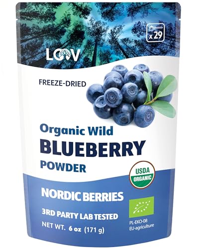 LOOV Organisches Wildes Heidelbeerpulver - 35-Tage-Vorrat, 171 g, gut für Smoothie & Frühstück, gefriert und getrocknet, aus Nordeuropa, ohne Zuckerzusatz von LOOV