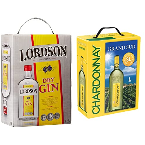 LORDSON Dry Gin Bag-in-Box (1 x 3 l) & Grand Sud - Chardonnay - Sortentypischer Trocken Weißwein - Großpackungen Wein Bag in Box 3l (1 x 3 L) von LORDSON