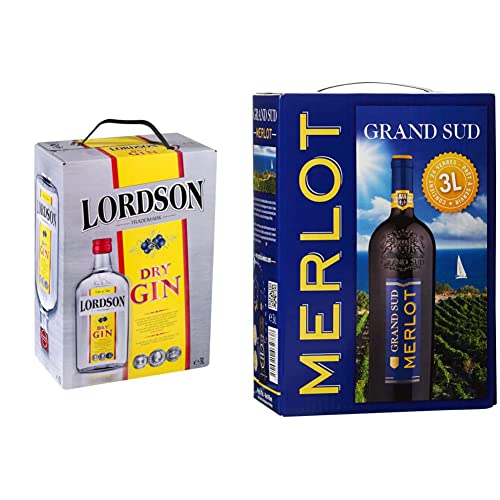 LORDSON - Dry Gin Bag-in-Box (1 x 3 l) & Grand Sud - Merlot aus Süd-Frankreich - Sortentypischer Trocken Rotwein - Großpackungen Wein Bag in Box 3l (1 x 3 L) von LORDSON