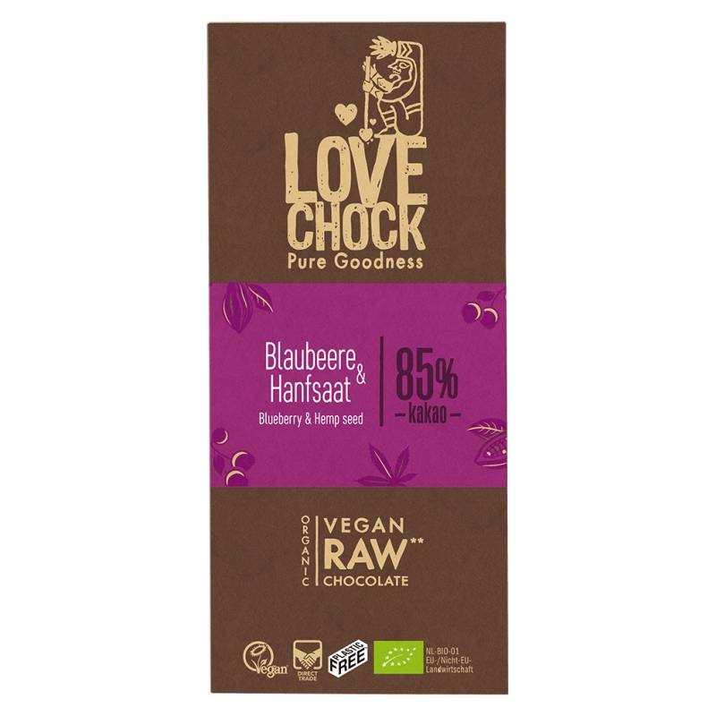 Bio Raw Blaubeere-Hanfsaat Schokolade von LOVECHOCK