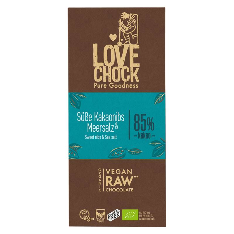 Bio Raw Kakaonibs-Meersalz Schokolade von LOVECHOCK
