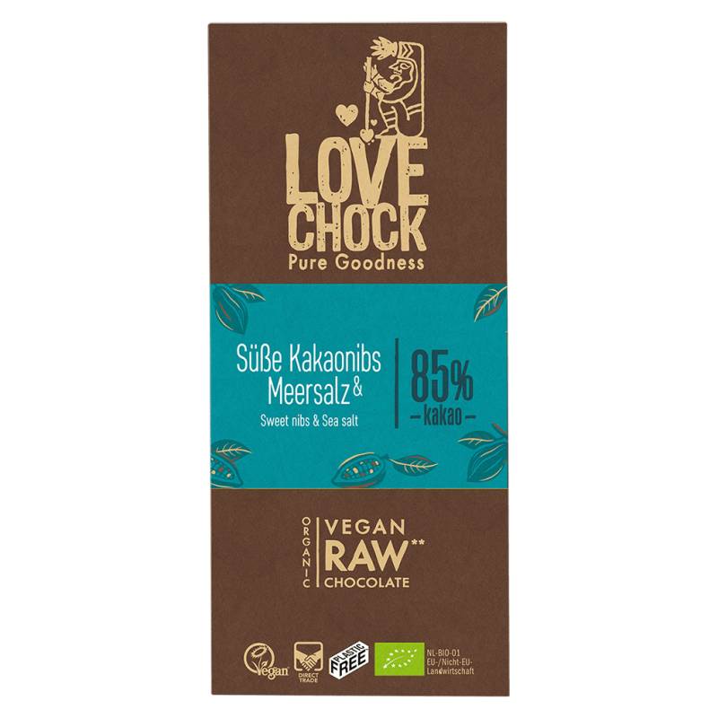 Bio Raw Kakaonibs-Meersalz Schokolade von LOVECHOCK