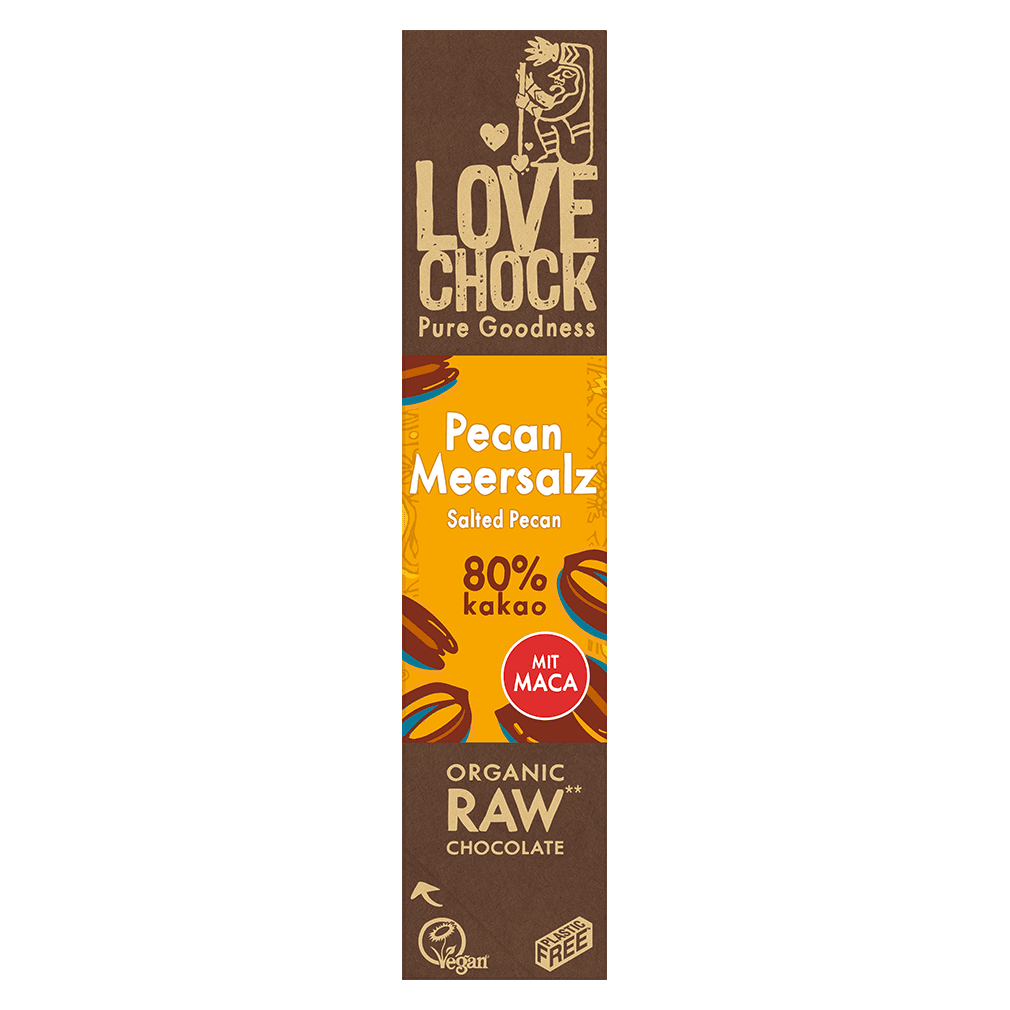 Bio Raw Pecan-Meersalz Schokoriegel Bio Raw Pecan-Meersalz Schokoriegel von LOVECHOCK