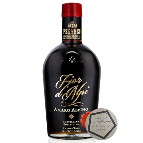1 Flasche | Psenner Fior d'Alpi Amaro Alpino Südtiroler Edelbitter Kräuterlikör 0.70 l vol inkl. LOVEVINO Silver Button Sticker von LOVEVINO.eu
