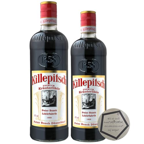 2er Set Killepitsch Kräuterlikör | 1 Flasche Killepitsch 1 l 42% & 1 Flasche 0.7 l 42% vol inkl. LOVEVINO Silver Button Sticker von LOVEVINO.eu