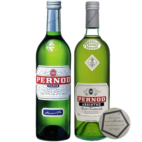 2er Set Pernod Ricard | 1 Flasche Pernod Anise 0.7 l 40% vol & 1 Flasche Pernod Absinthe Recette Traditionnelle 0.7 l 68% vol inkl. LOVEVINO Silver Button Sticker von LOVEVINO.eu