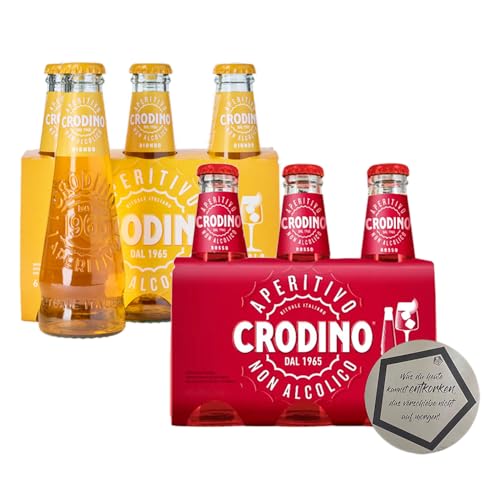 Crodino Set Alkoholfrei | Crodino Rosso 3x 0.175 l & Crodino Biondo 3x 0.175 l inkl. LOVEVINO Silver Button Sticker von LOVEVINO.eu