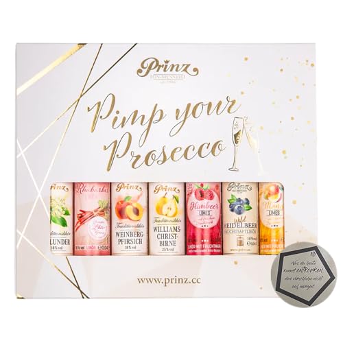 Prinz Pimp your Prosecco Box 7x 0,04l | Fruchtige Liköre und Sprizz Momente inkl. LOVEVINO Silver Button Sticker von LOVEVINO.eu