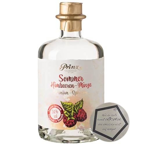 Prinz Sommer Himbeeren-Minze Likör 0.5 l 34% vol inkl. LOVEVINO Silver Button Sticker von LOVEVINO.eu